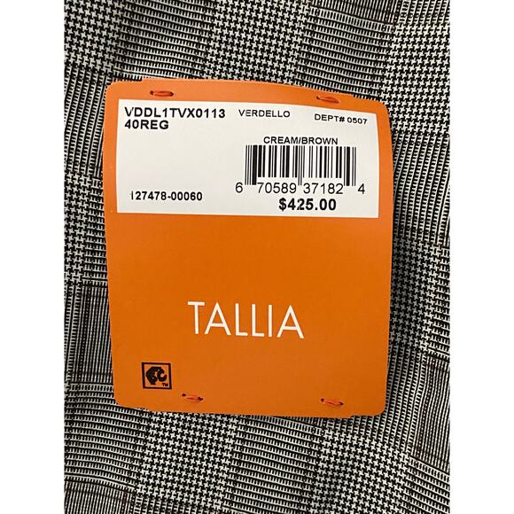 Tallia Men's 40 Regular Suit Jacket Stretch Wool Blend Cream/Brown Plaid NEW - Picture 9 of 10